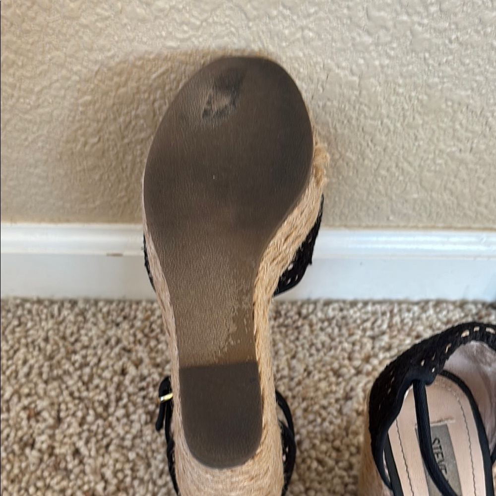 Steve Madden Black and Tan Wedge Espadrilles - Picture 5 of 5
